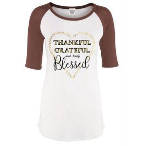 Thankful Grateful and Truly Blessed Coco Brown Half Sleeve Baseball T-Shirt Top